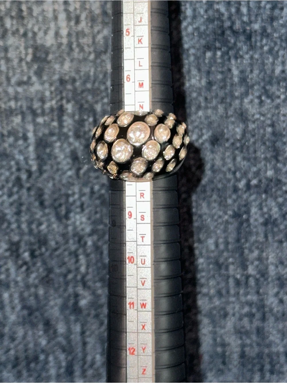 Black & Clear Crystal Polished Silver To e Dome Ring - 7 1/2